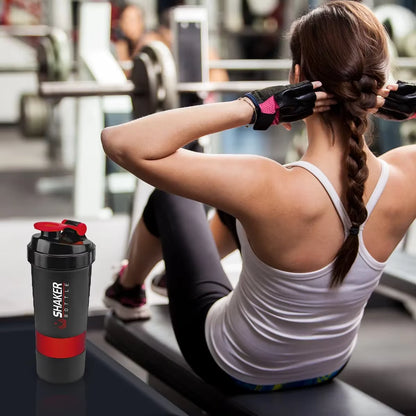 500Ml Layered Protein Bottle Powder Shaker with Powder Storage Container Large Water Bottle Water Bottle with Wire Stirring Ball